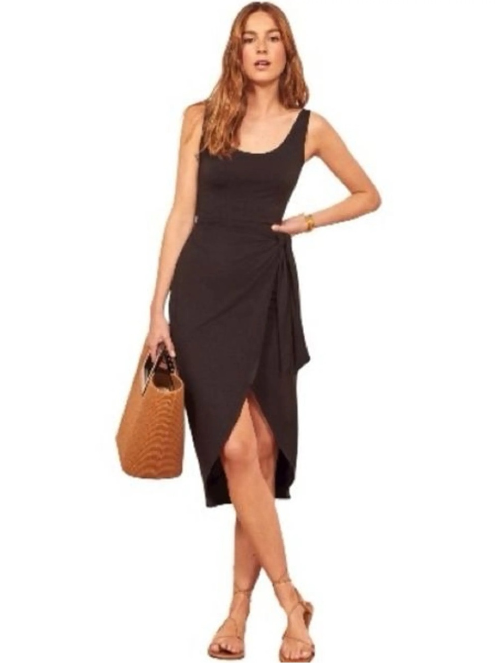 Reformation Black Kalia Wrap Tank Midi Dress in Black Size L